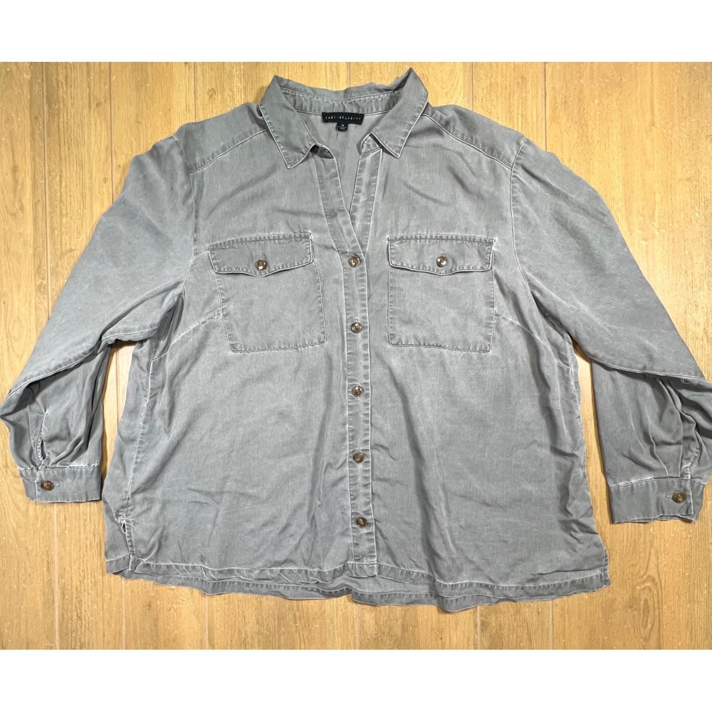 Jane + Delancey Womens 2X Grey Lyocell Button Down Shirt Long Sleeve Blouse